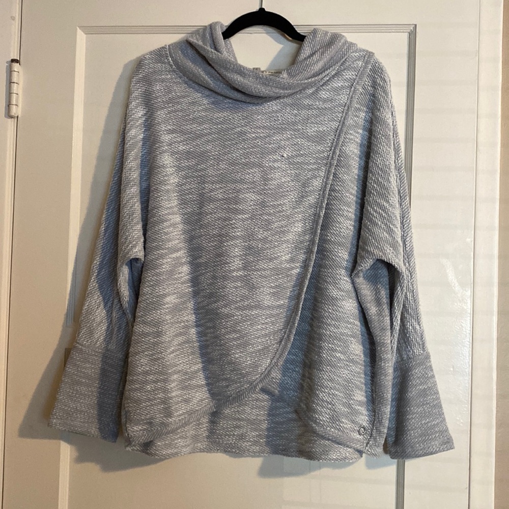 Beautiful blue gray and white knit cowl neck sweater